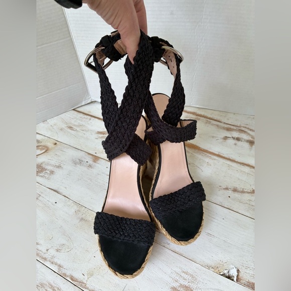 Stuart Weitzman black strappy woven wedge sandals espadrilles sz 9 M EUC heels - Picture 13 of 16